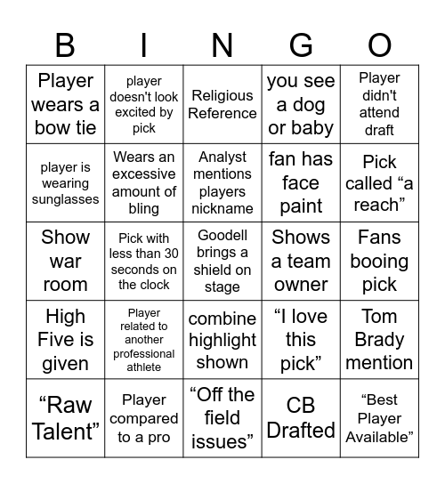 2023 NFL Draft Bingo Card