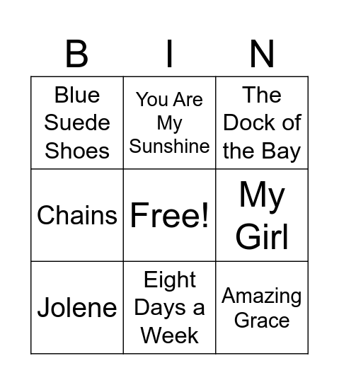 Song Bingo Card