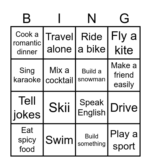 Can You? Bingo Card