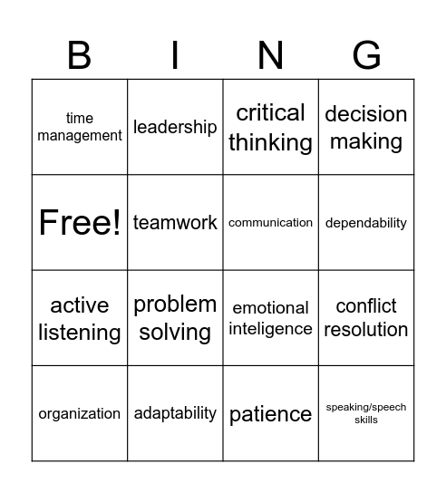 "SOFT SKILLS" BINGO Card