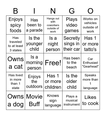 Know Your Teammates Bingo Card