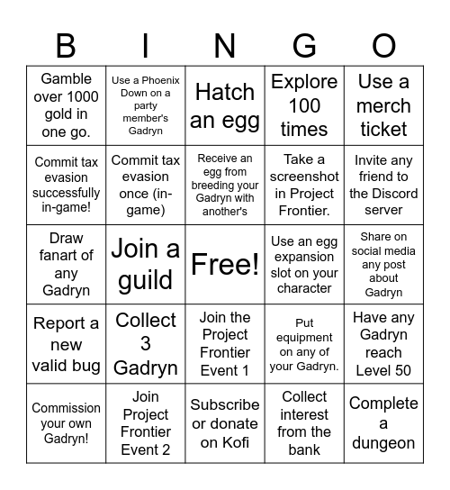 Untitled Bingo Card
