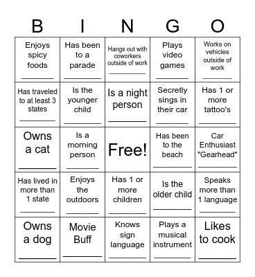 Know Your Teammates Bingo Card