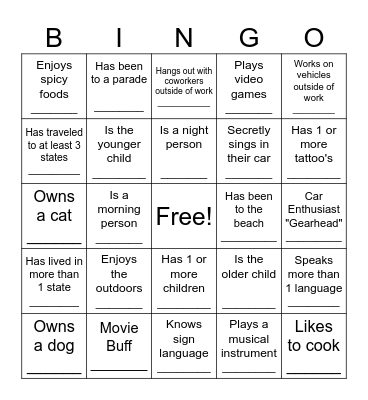 Know Your Teammates Bingo Card