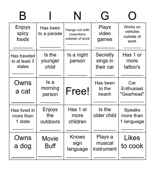 Know Your Teammates Bingo Card