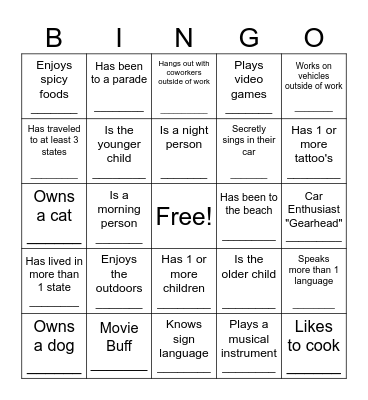 Know Your Teammates Bingo Card