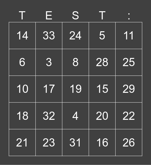 Test Bingo Card