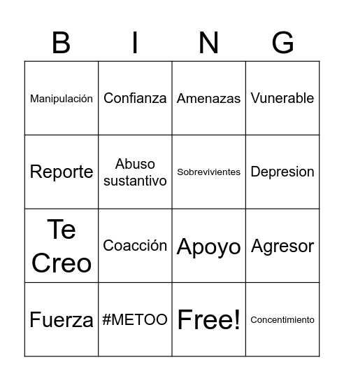 EDUCACION SOBRE AGRESION SEXUAL Bingo Card