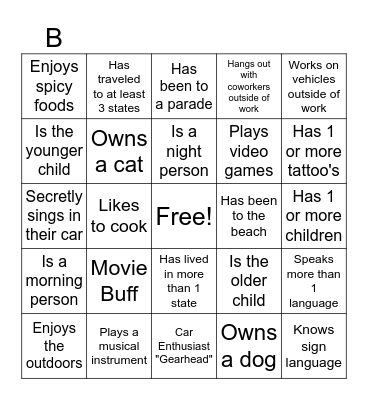 Know Your Teammates Bingo Card