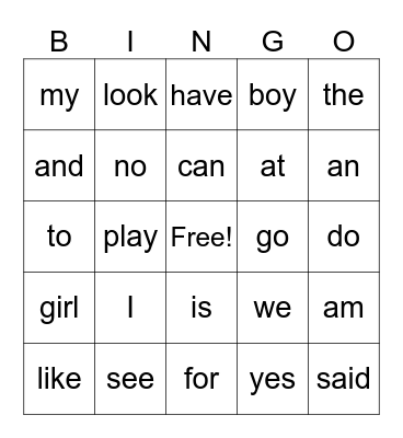 Sight Words - List 1 Bingo Card
