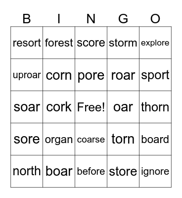 or ore oar Bingo Card