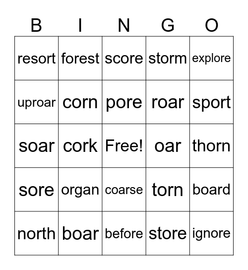 or ore oar Bingo Card