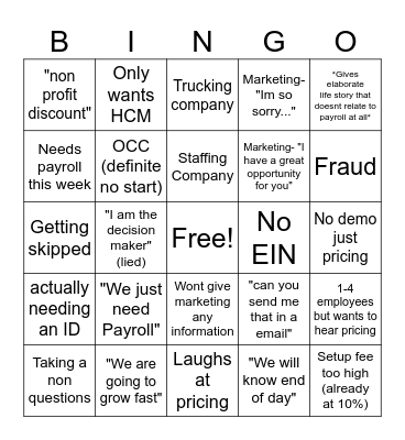 Questions Call in Bingo Card