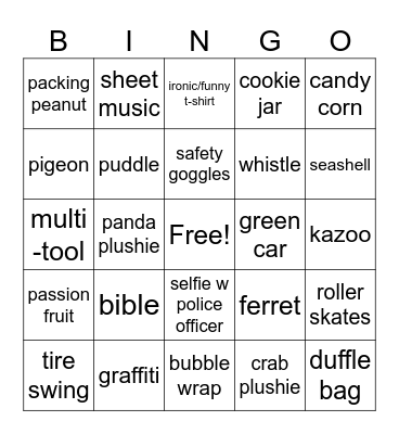 Bingo Scavenger Hunt Bingo Card