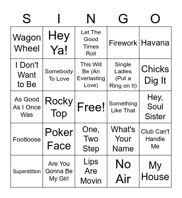 Singo Mix Bingo Card