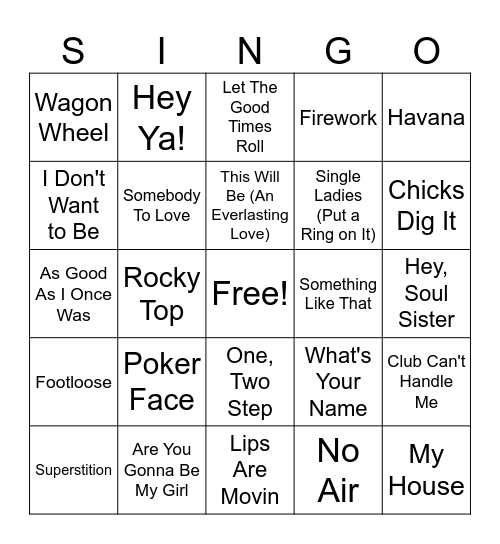 Singo Mix Bingo Card