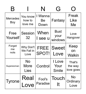 R&B hits female solo artists Bingo Card
