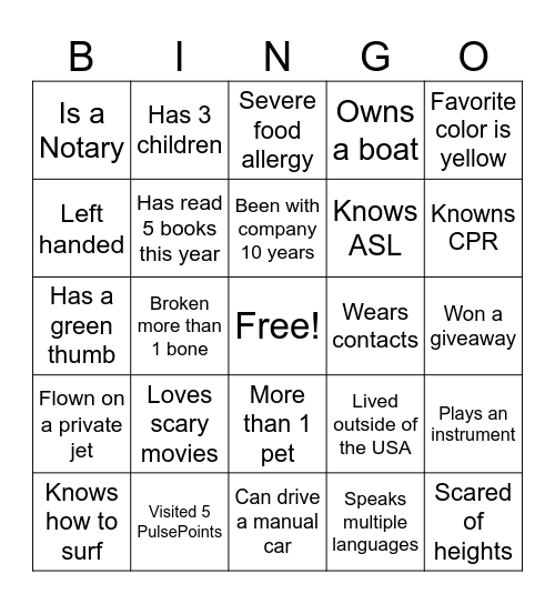 Untitled Bingo Card