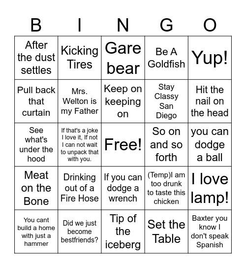 Coryisms Bingo Card