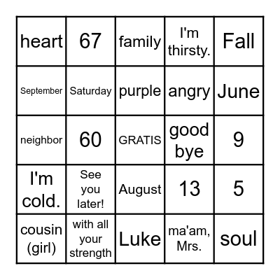 3rd Grade Final Bingo Card