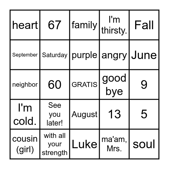 3rd Grade Final Bingo Card