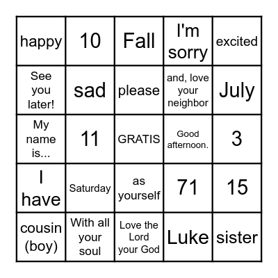 3rd Grade Final Bingo Card