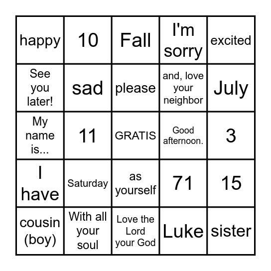 3rd Grade Final Bingo Card