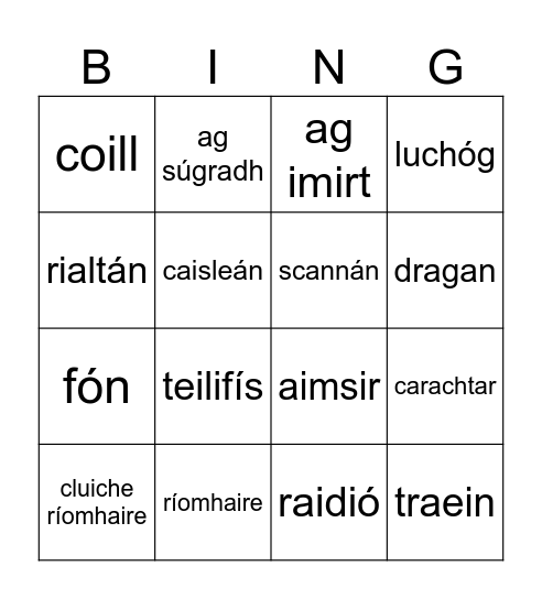 Teilifís Bingo Card