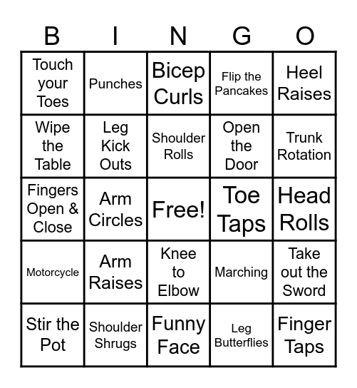 CHAIR BINGO Card