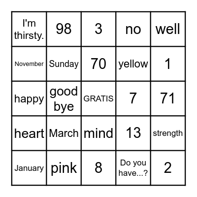 FINAL SPANISH BINGO Card