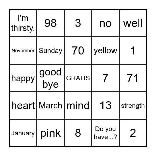 FINAL SPANISH BINGO Card