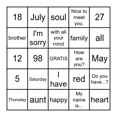 FINAL SPANISH BINGO Card