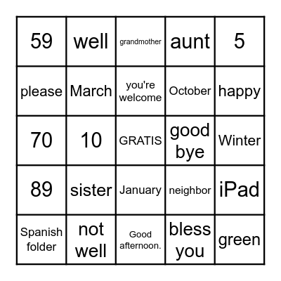 FINAL SPANISH BINGO Card