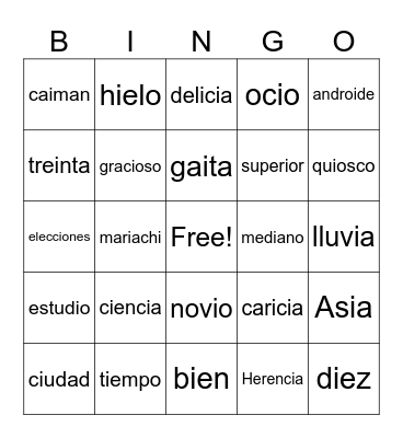 Diptongos Bingo Card