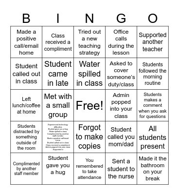 Teacher BINGO Card