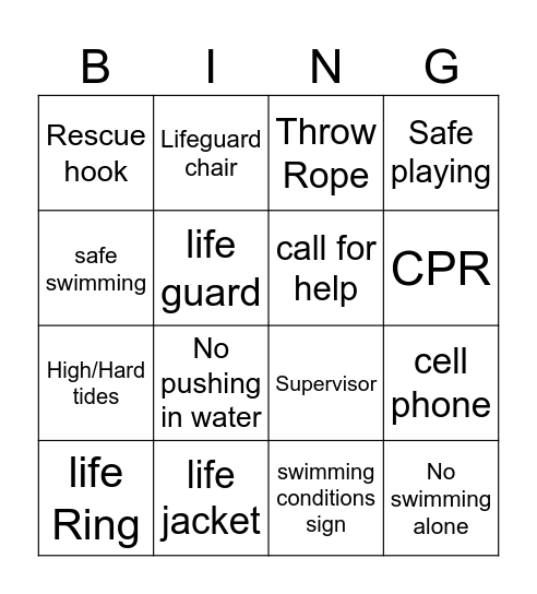 Drowning bingo Card
