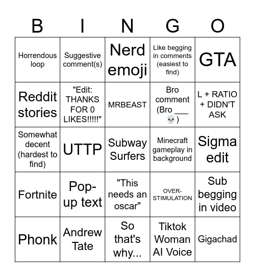 Untitled Bingo Card