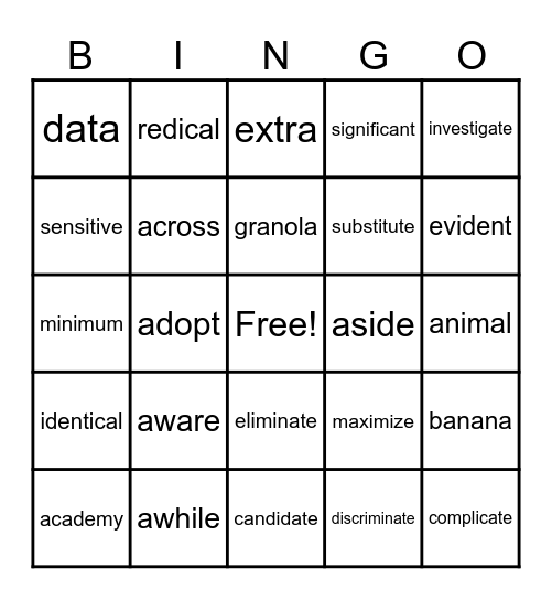 Wilson 5.5 Real Words Bingo Card