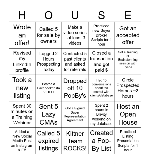 REAL ESTATE Bingo Card