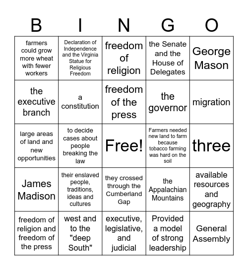 New Nation VS.6 a-c & VS.10 Bingo Card