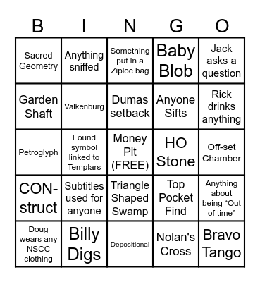 Curse of Oak Island Bingo Card