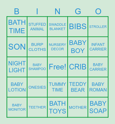 Baby Shower Bingo Card