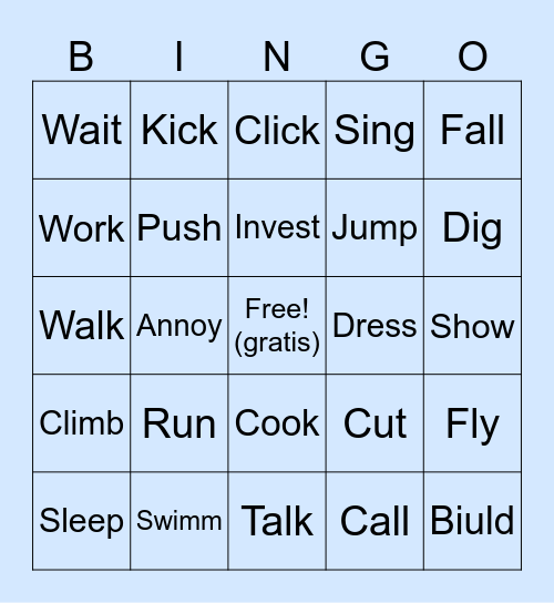 Verbs Bingo Card