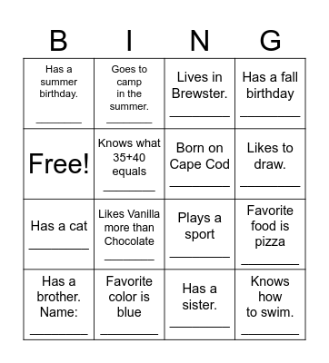 Questions Bingo: Find someone who... Bingo Card