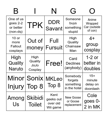 Vegas Bingo Card