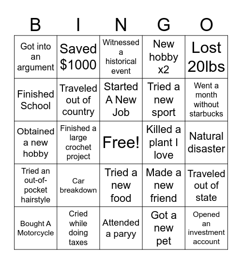 2025 Bingo Card Bingo Card