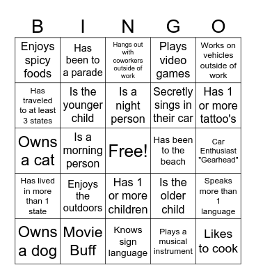 Know Your Teammates Bingo Card