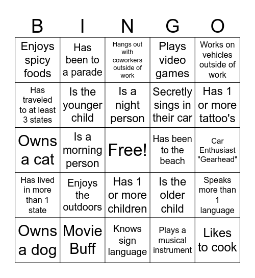 Know Your Teammates Bingo Card