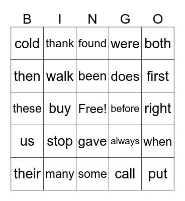 Sight Words 4 Bingo Card