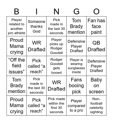 2024 Draft Bingo Card